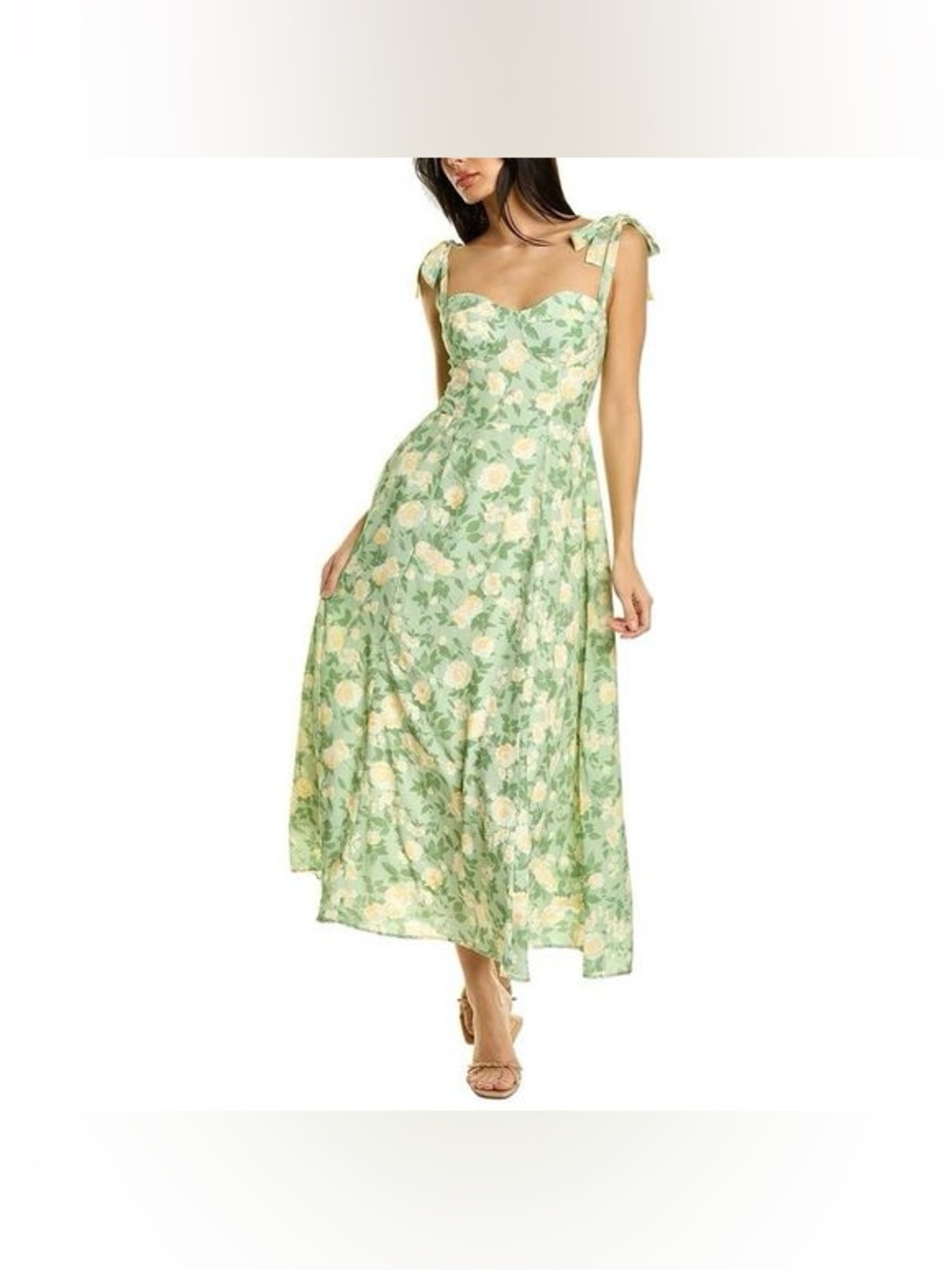 O.P.T. Inma Green Floral Tie Strap Maxi Dress 2